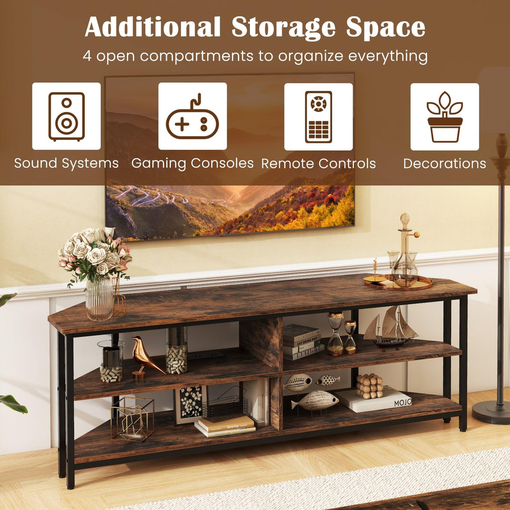 Corner TV Stand for TVs up to 65" with AC Outlets and Storage Shelves W27566