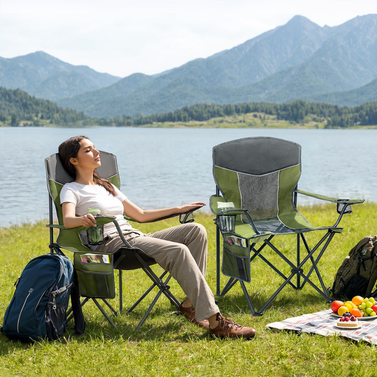 Oversized XL Camping Chair 2-Pack with Mesh Back, Green R35733