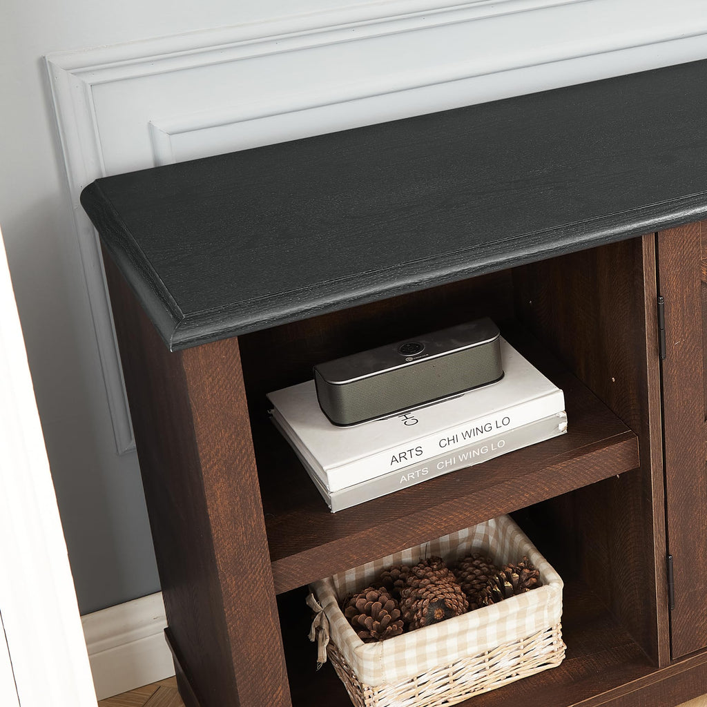 Espresso and Black TV Media Stand with Open Shelves and Closed Cabinets J891562