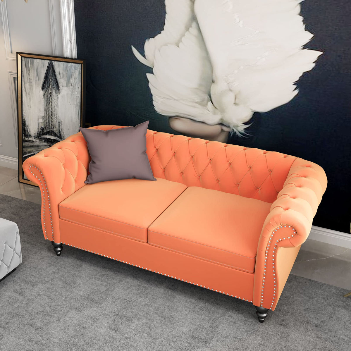 Orange Velvet 2 Seater Sofa T4786