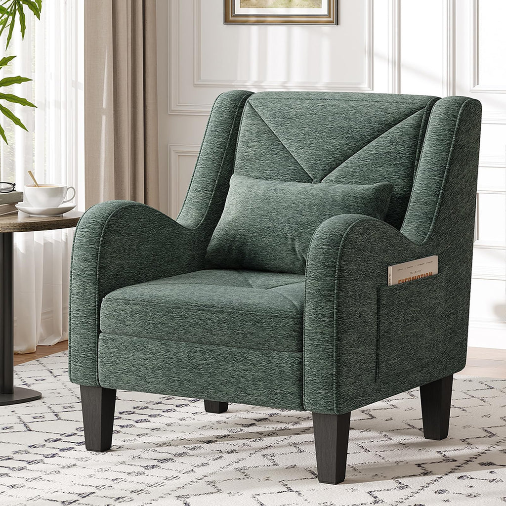 Green Chenille Upholstered Accent Chair with Lumbar Pillow A440102