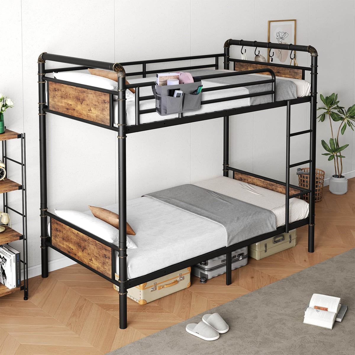 Twin Over Twin Metal Bunk Bed with Safety Guard Rails M84386