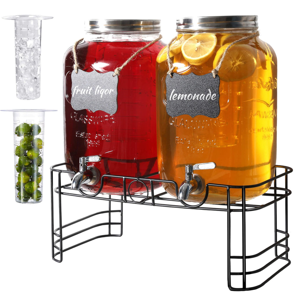 2 Gallon Glass Drink Dispensers with Stand, 2 Pack X1883