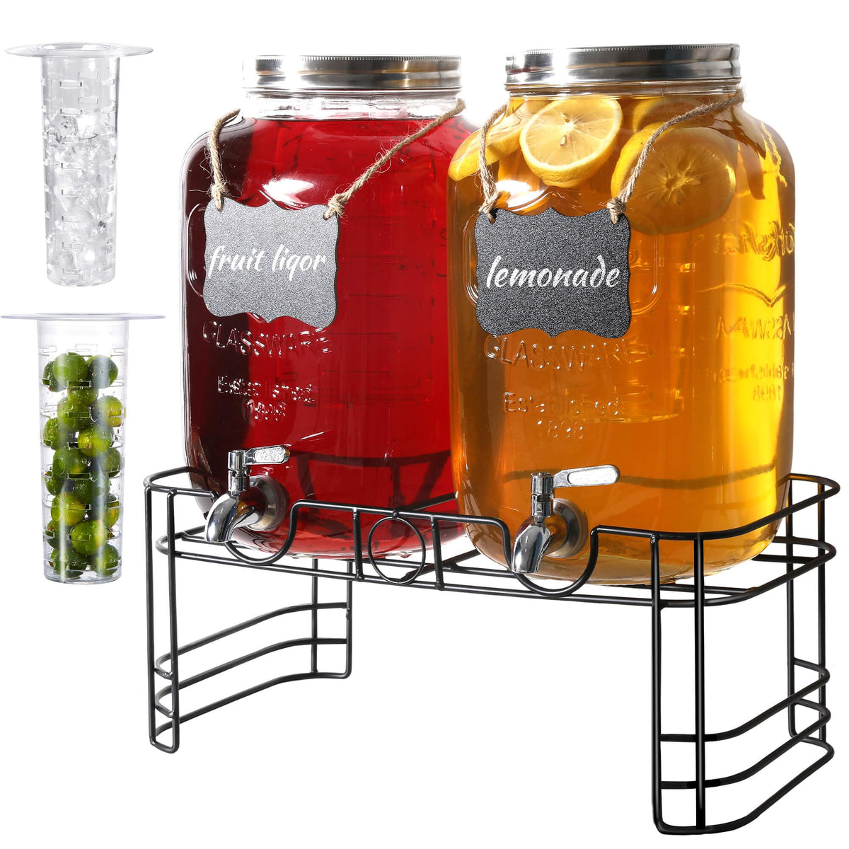 2 Gallon Glass Drink Dispensers with Stand, 2 Pack X1883