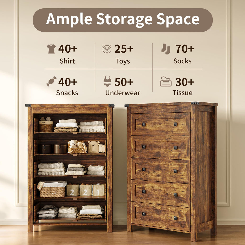 45.5" Tall 5-Drawer Brown Dresser E557