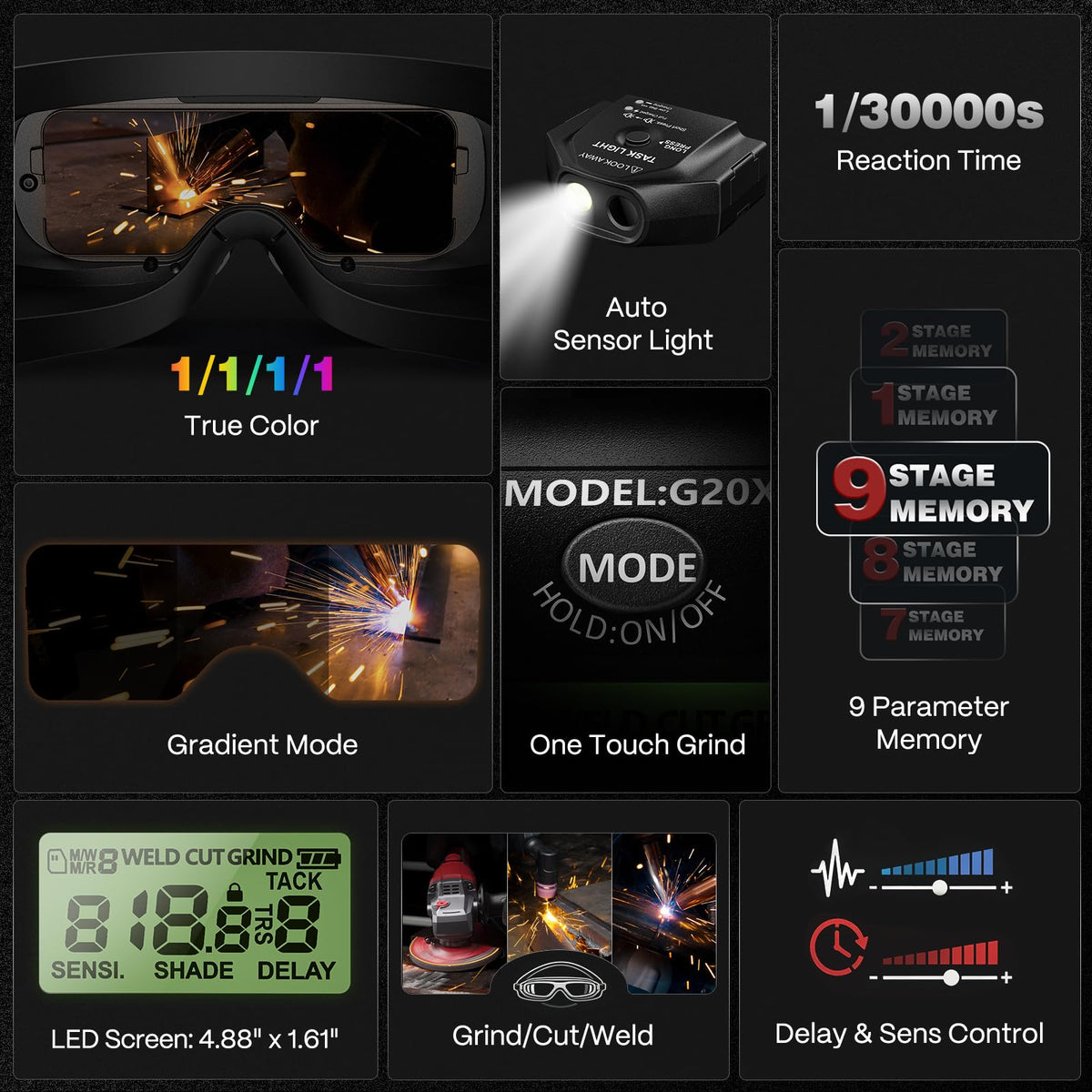 Auto-Darkening Welding Goggles Kit with LED Light I266197