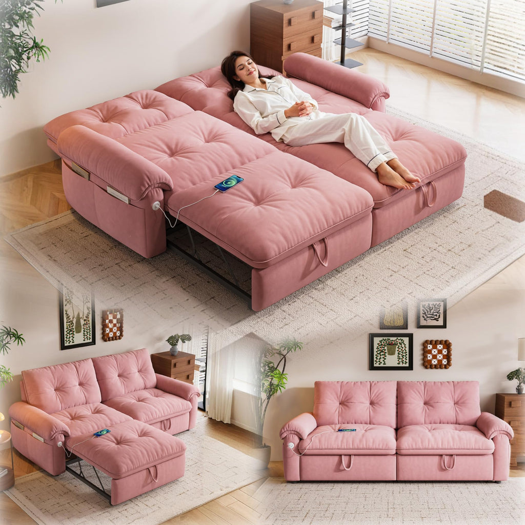 Queen Size Pink Sofa Bed with Pull Out Bed F1310