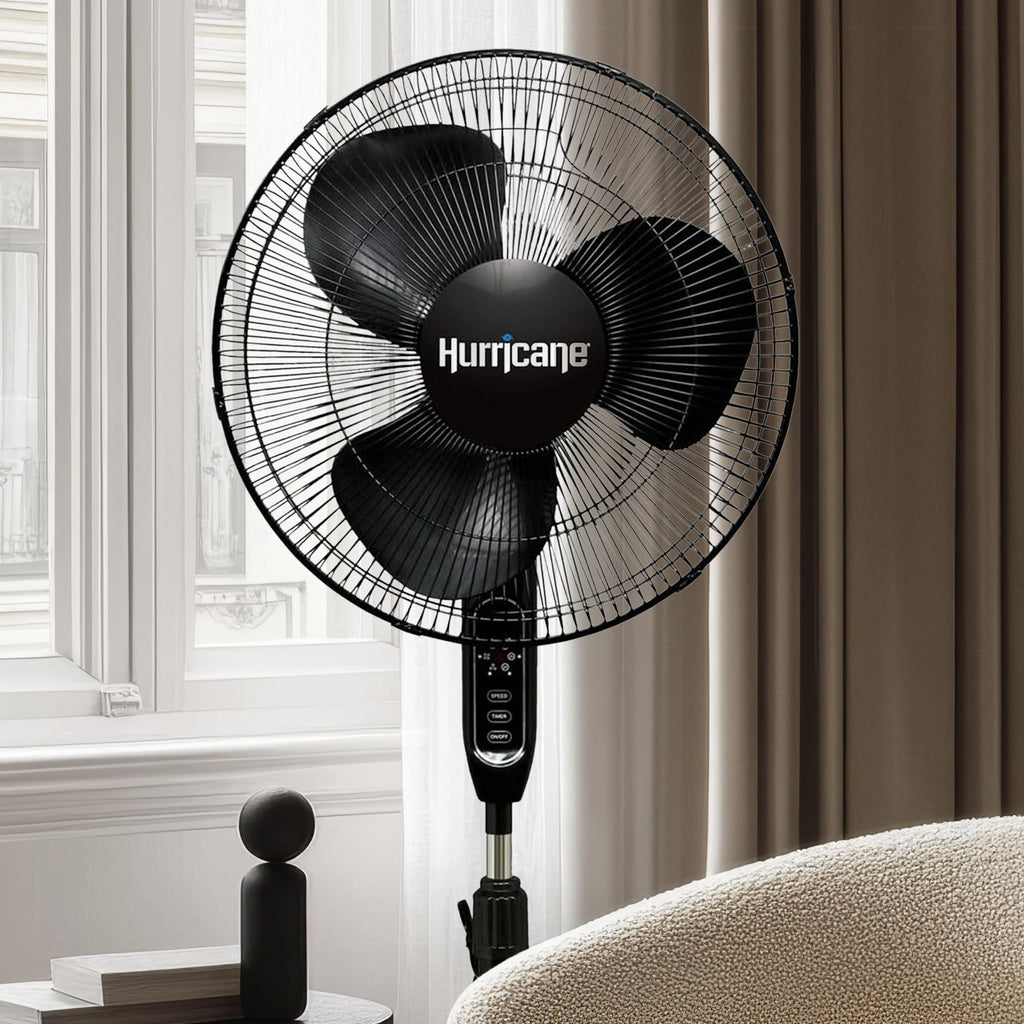 Black 16" Oscillating Pedestal Stand Fan with Remote Control J336052