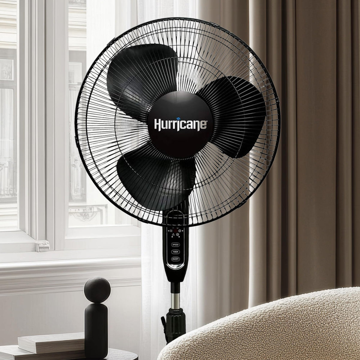 Black 16" Oscillating Pedestal Stand Fan with Remote Control J336052