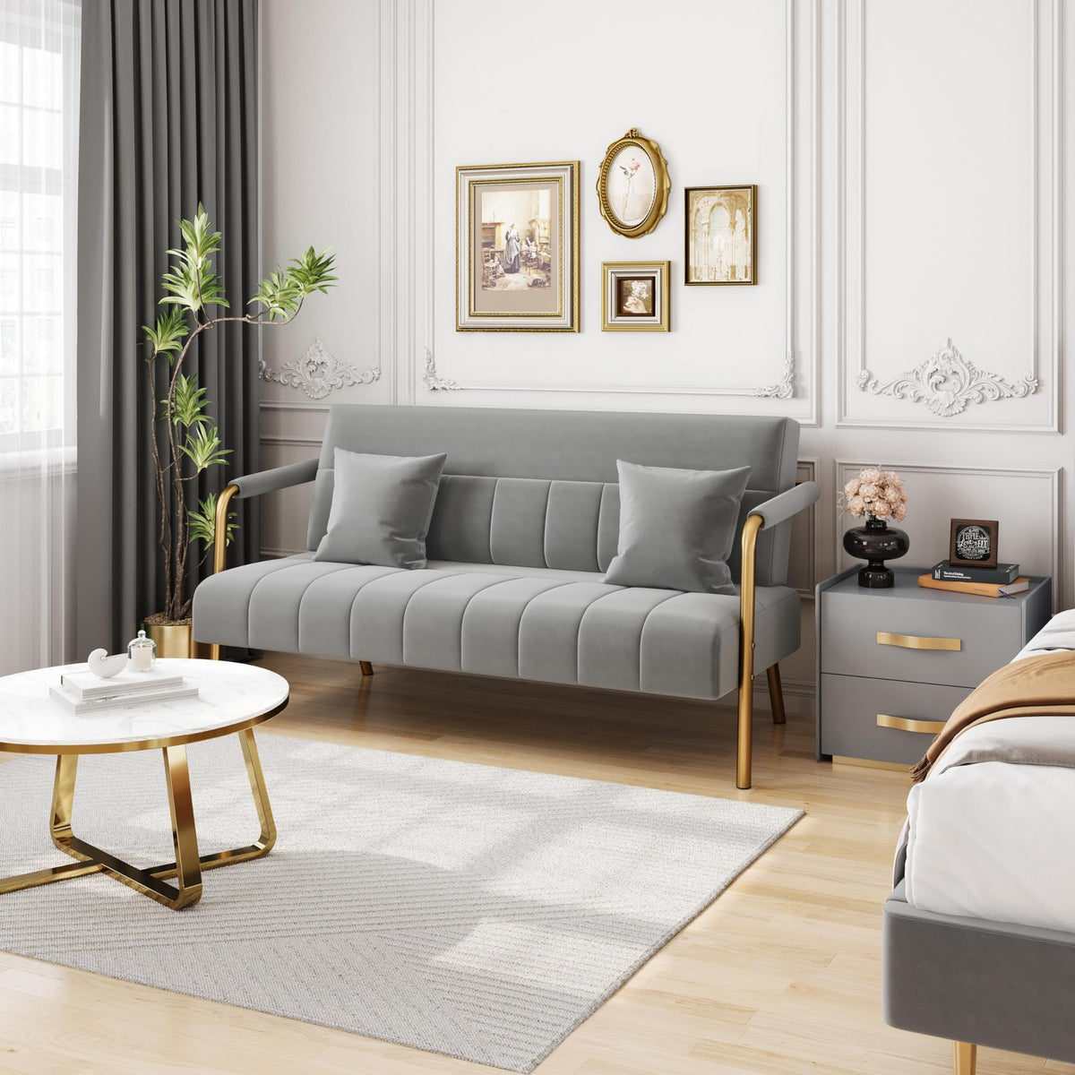 Light Gray 2 Seater Sofa with Gold-Tone Legs B68725
