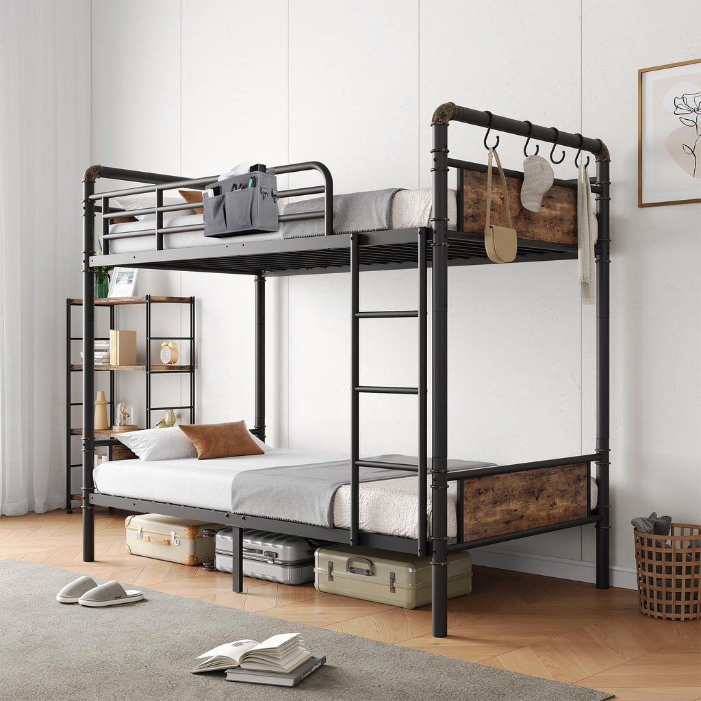 Twin Over Twin Metal Bunk Bed with Safety Guard Rails M84386
