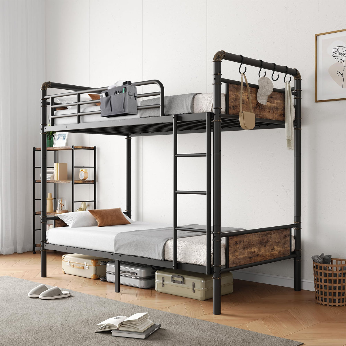 Twin Over Twin Metal Bunk Bed with Safety Guard Rails M84386
