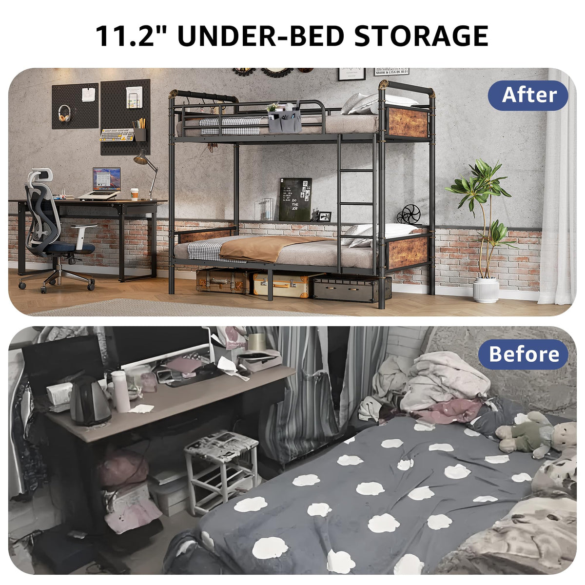 Twin Over Twin Metal Bunk Bed with Safety Guard Rails M84386