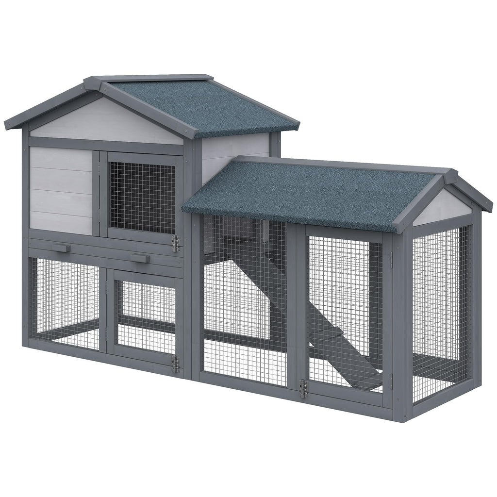 Wooden Rabbit Hutch with Ramp and Water-Resistant Roof Z604