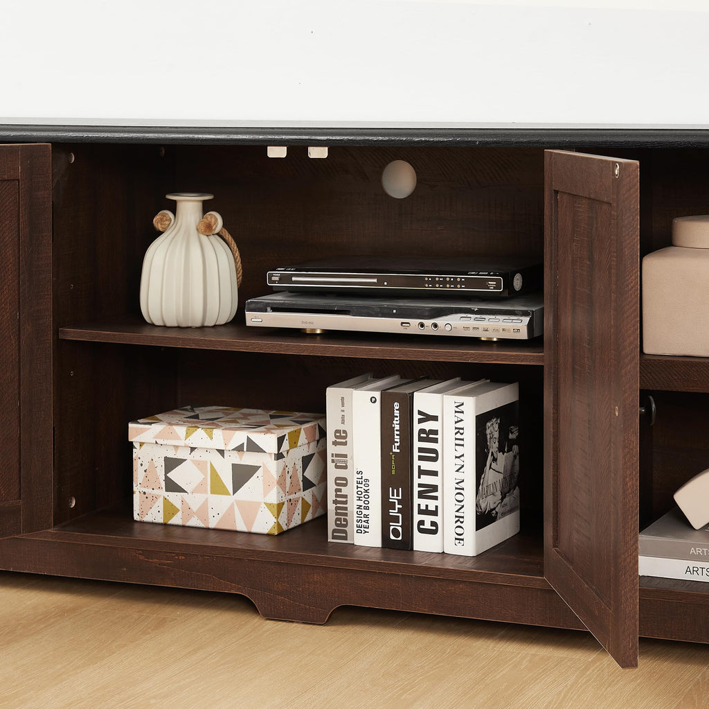 Espresso and Black TV Media Stand with Open Shelves and Closed Cabinets J891562