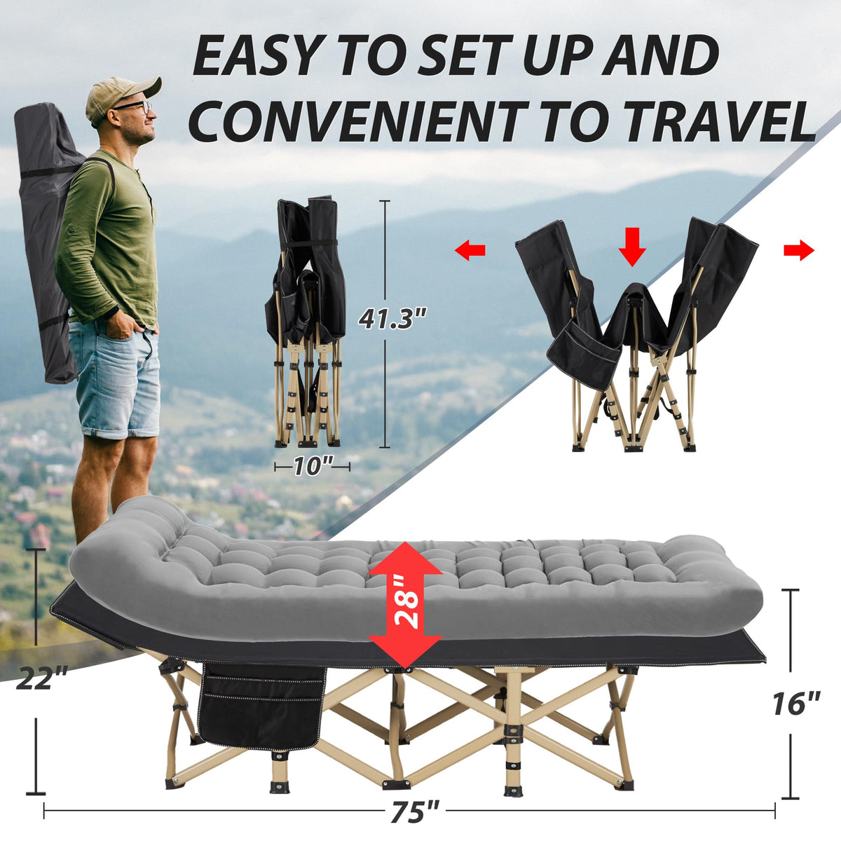 Folding Camping Cot with Mattress D888