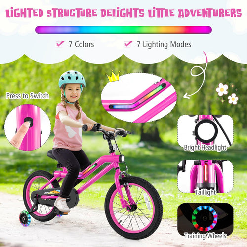 16 18 Inch Lighted Kids Bike with Training Wheels W374371