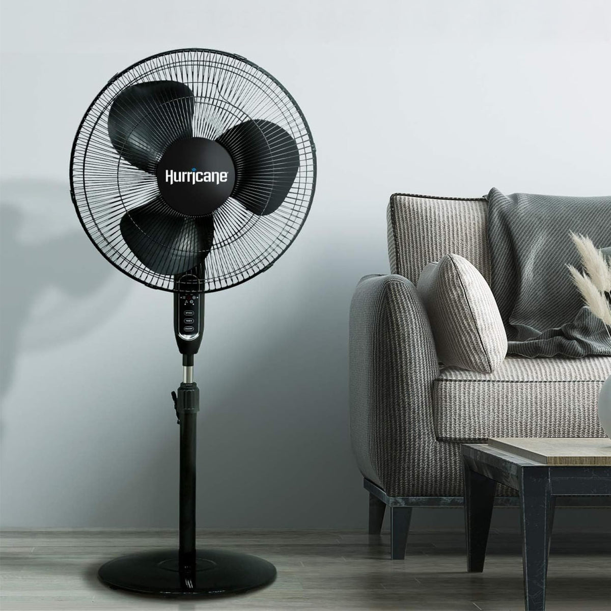 Black 16" Oscillating Pedestal Stand Fan with Remote Control J336052