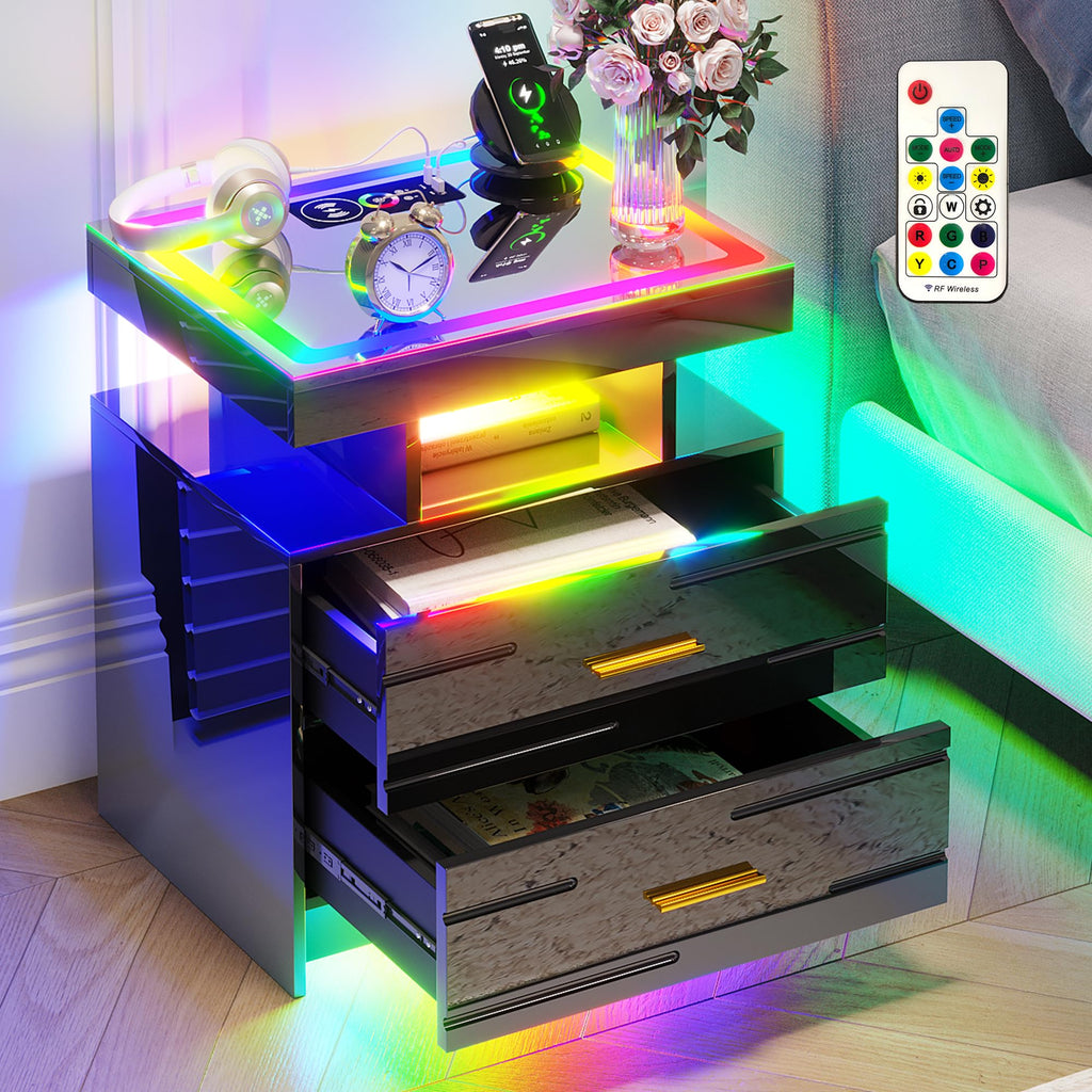 Black Smart Nightstand with Wireless Charging Station Y4285