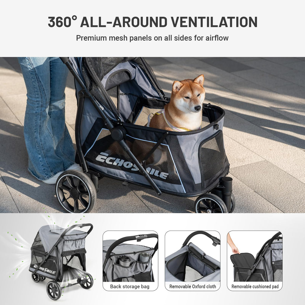 Foldable 3 Wheels Gray Dog Stroller P167