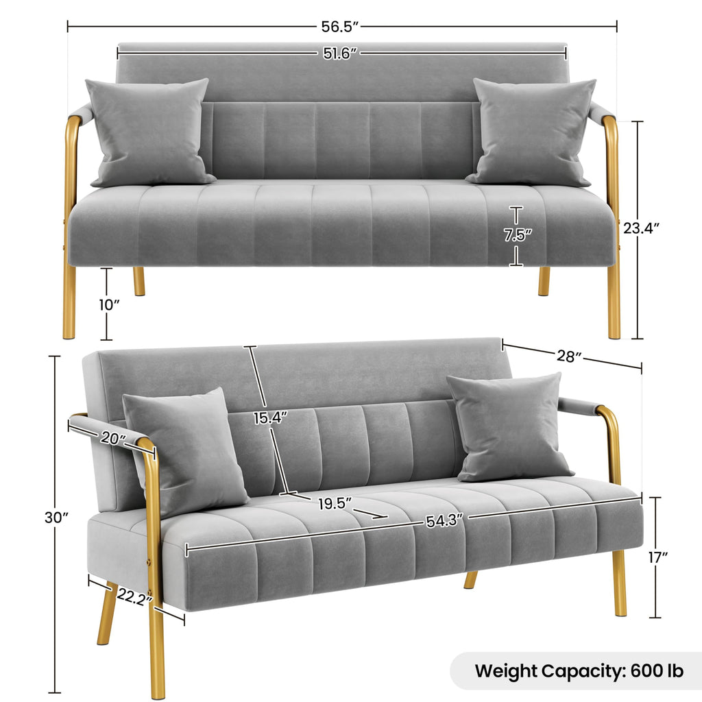 Light Gray 2 Seater Sofa with Gold-Tone Legs B68725