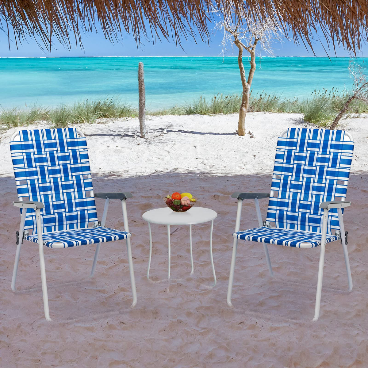 Blue Webbed Folding Lawn Chairs Set of 2 G6791