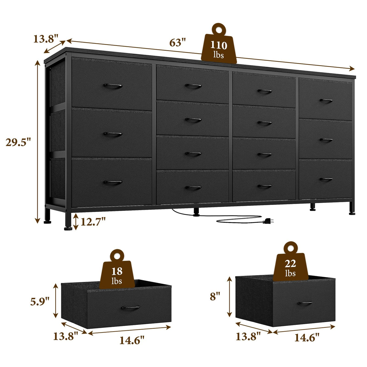 Black 14 Drawer Dresser TV Stand M84401