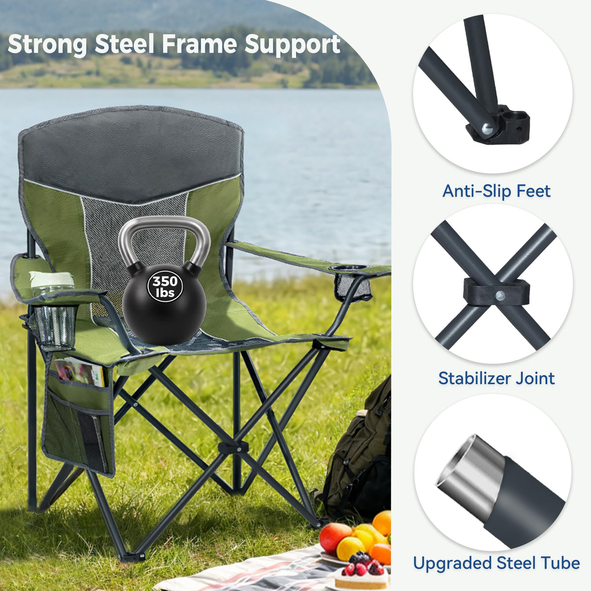 Oversized XL Camping Chair 2-Pack with Mesh Back, Green R35733