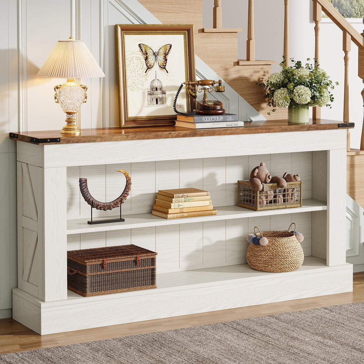 63" 3-Tier Console Table with Storage Shelves K18600