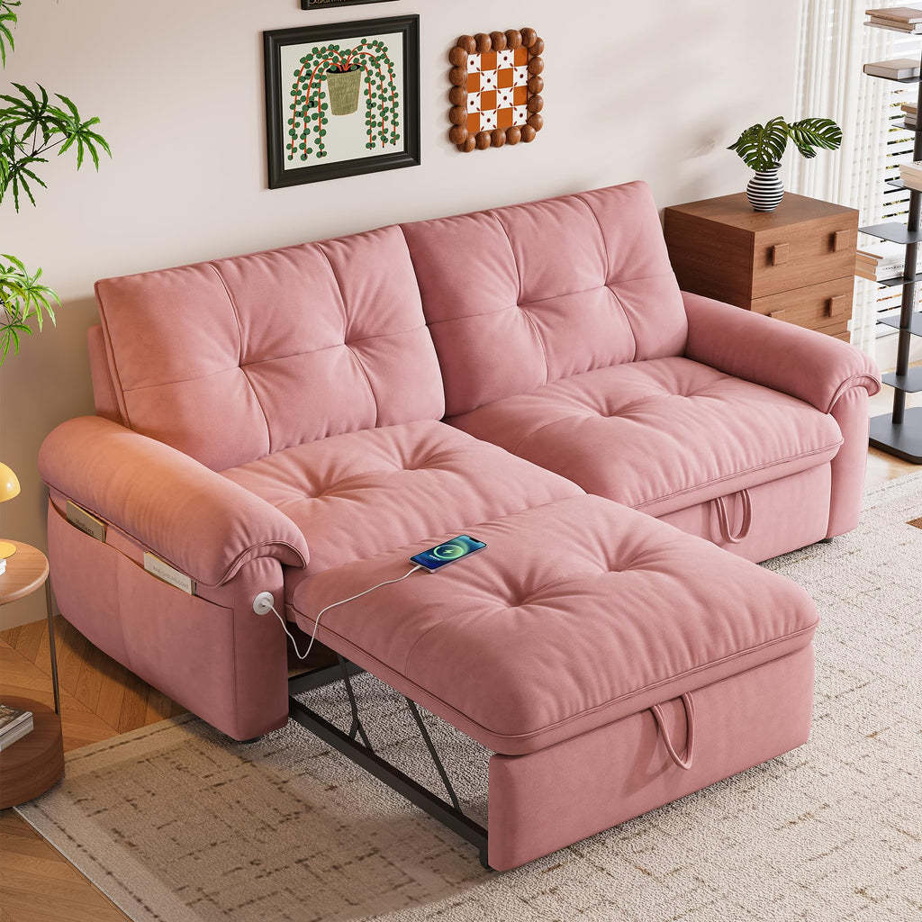 Queen Size Pink Sofa Bed with Pull Out Bed F1310
