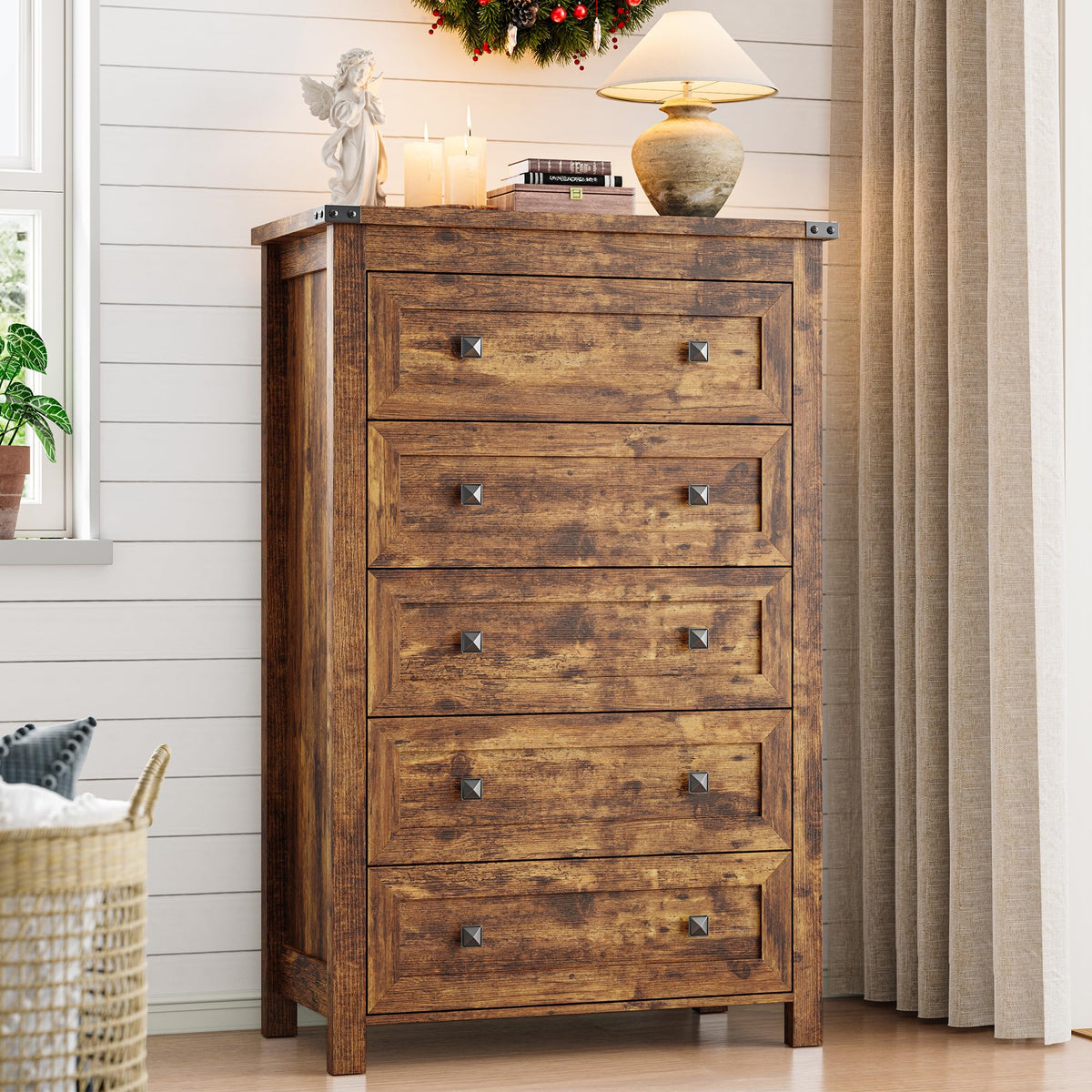 45.5" Tall 5-Drawer Brown Dresser E557