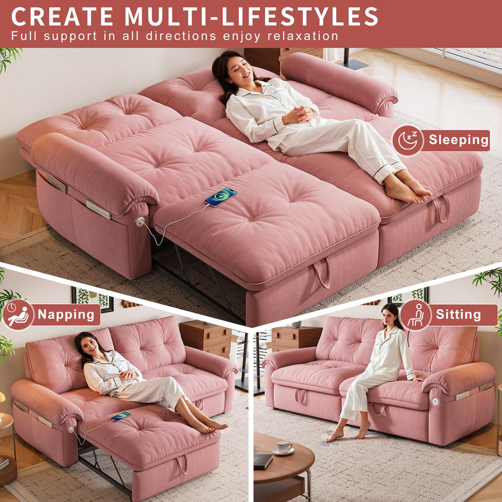 Queen Size Pink Sofa Bed with Pull Out Bed F1310
