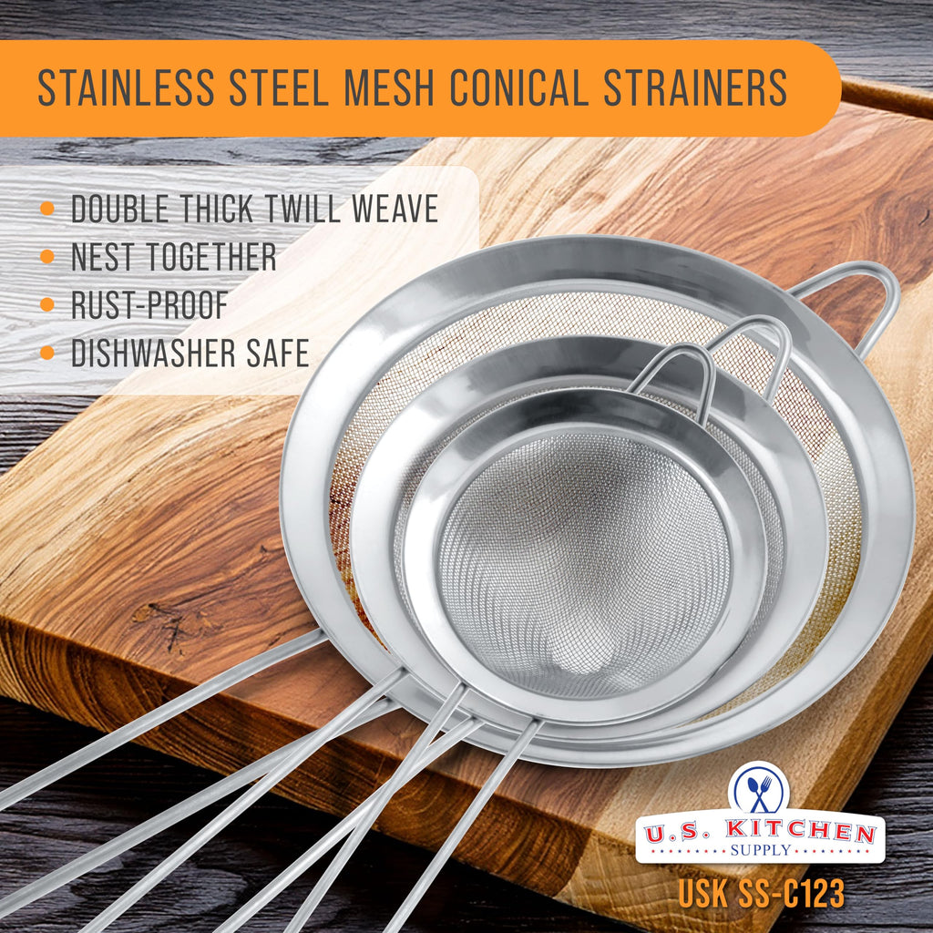 Set of 3 Stainless Steel Conical Strainers W7618