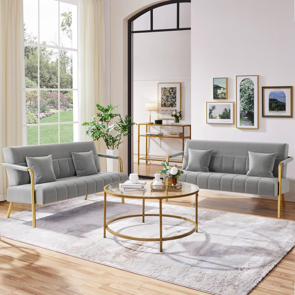 Light Gray 2 Seater Sofa with Gold-Tone Legs B68725
