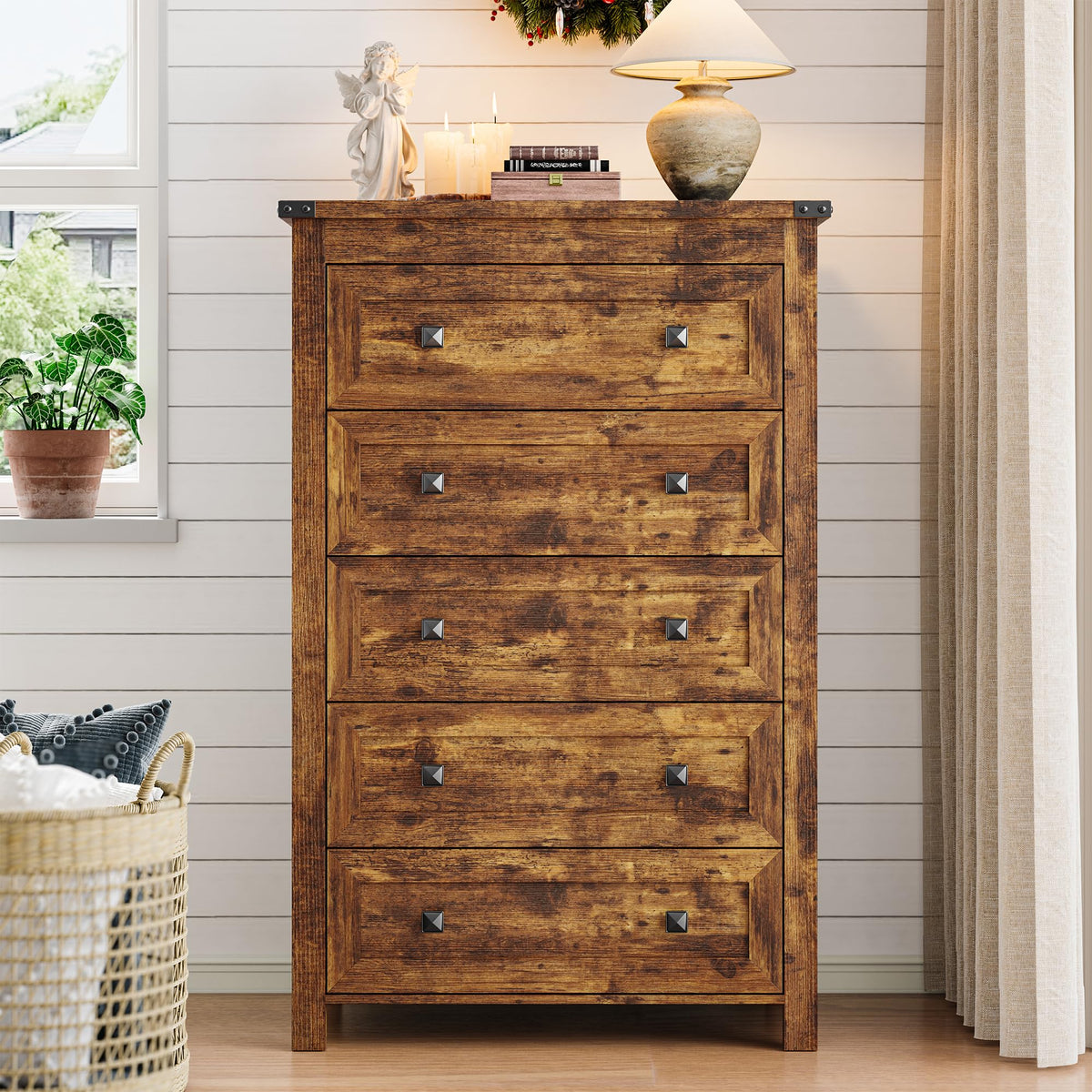 45.5" Tall 5-Drawer Brown Dresser E557
