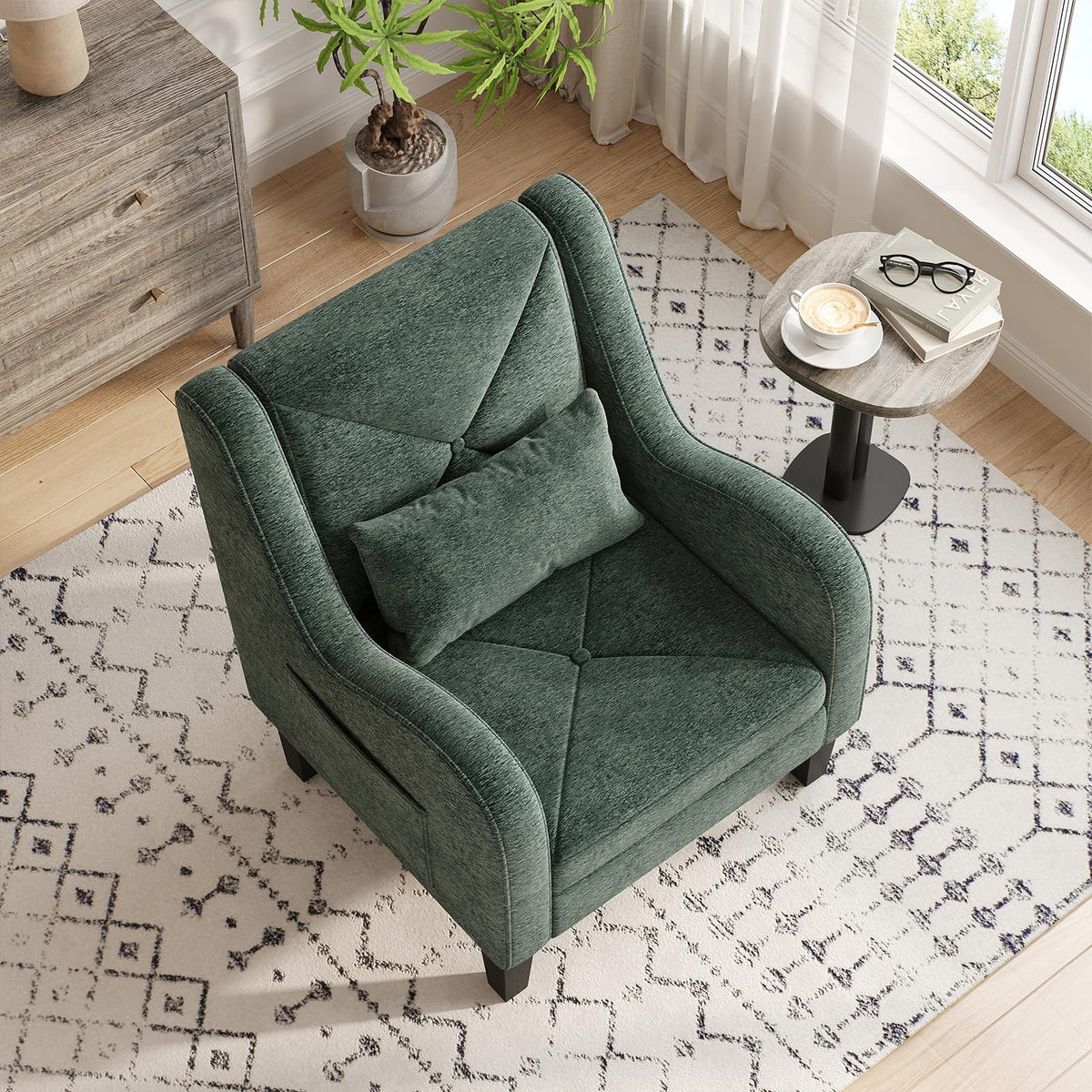 Green Chenille Upholstered Accent Chair with Lumbar Pillow A440102