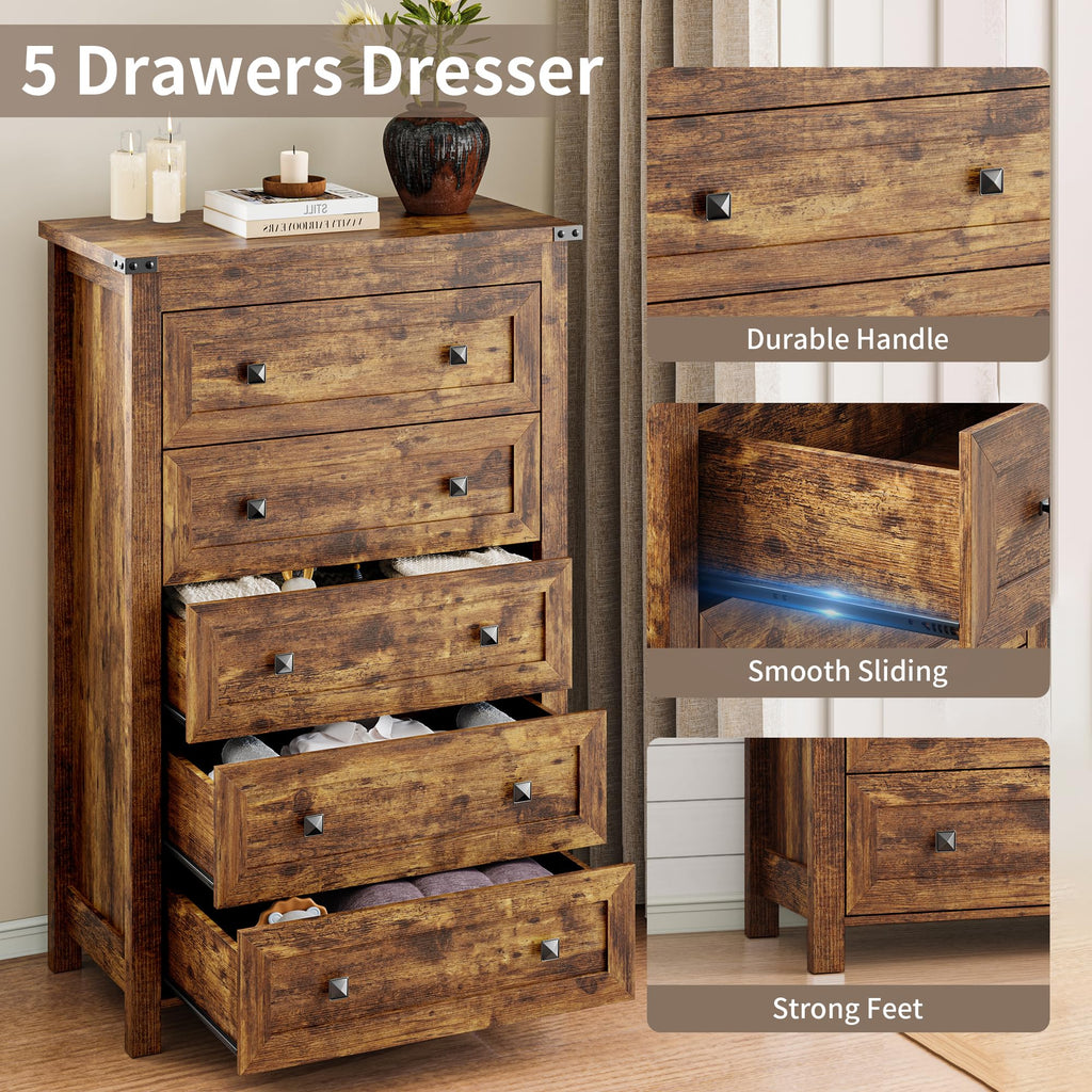 45.5" Tall 5-Drawer Brown Dresser E557