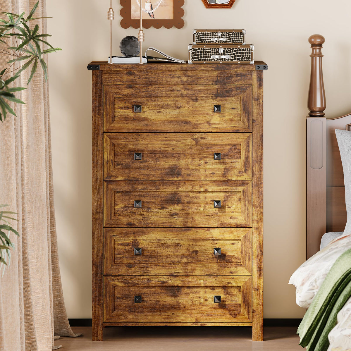 45.5" Tall 5-Drawer Brown Dresser E557