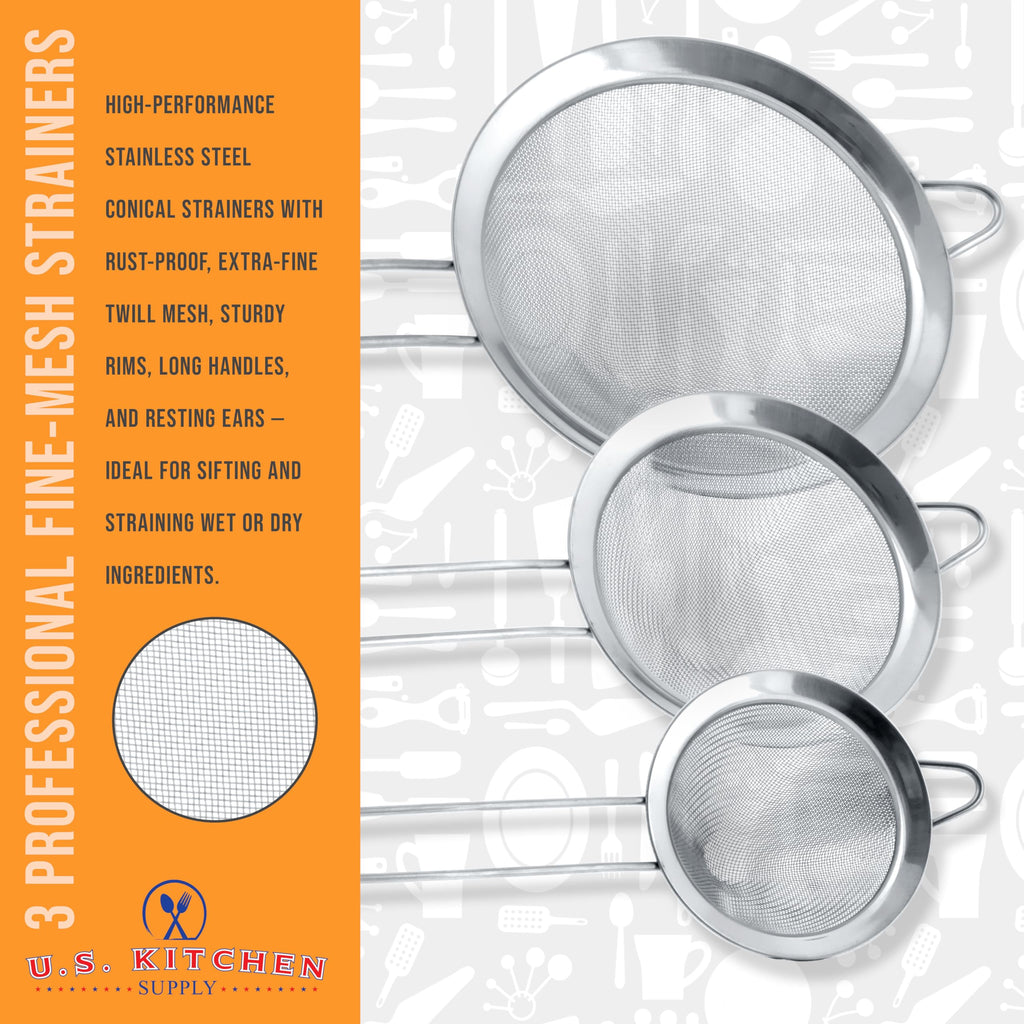 Set of 3 Stainless Steel Conical Strainers W7618