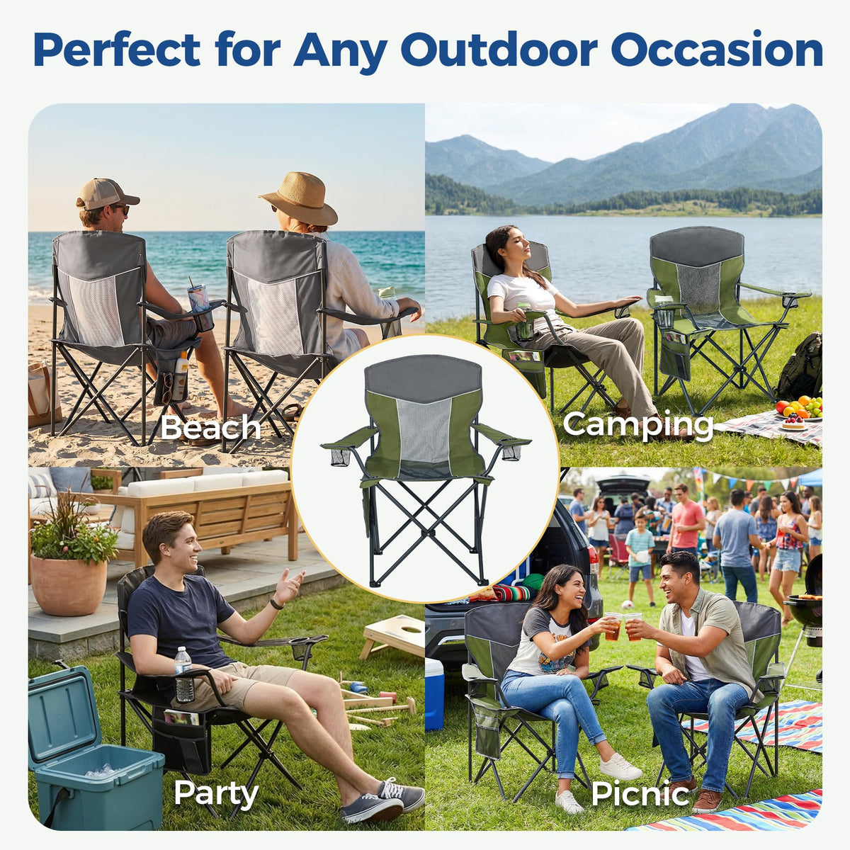 Oversized XL Camping Chair 2-Pack with Mesh Back, Green R35733