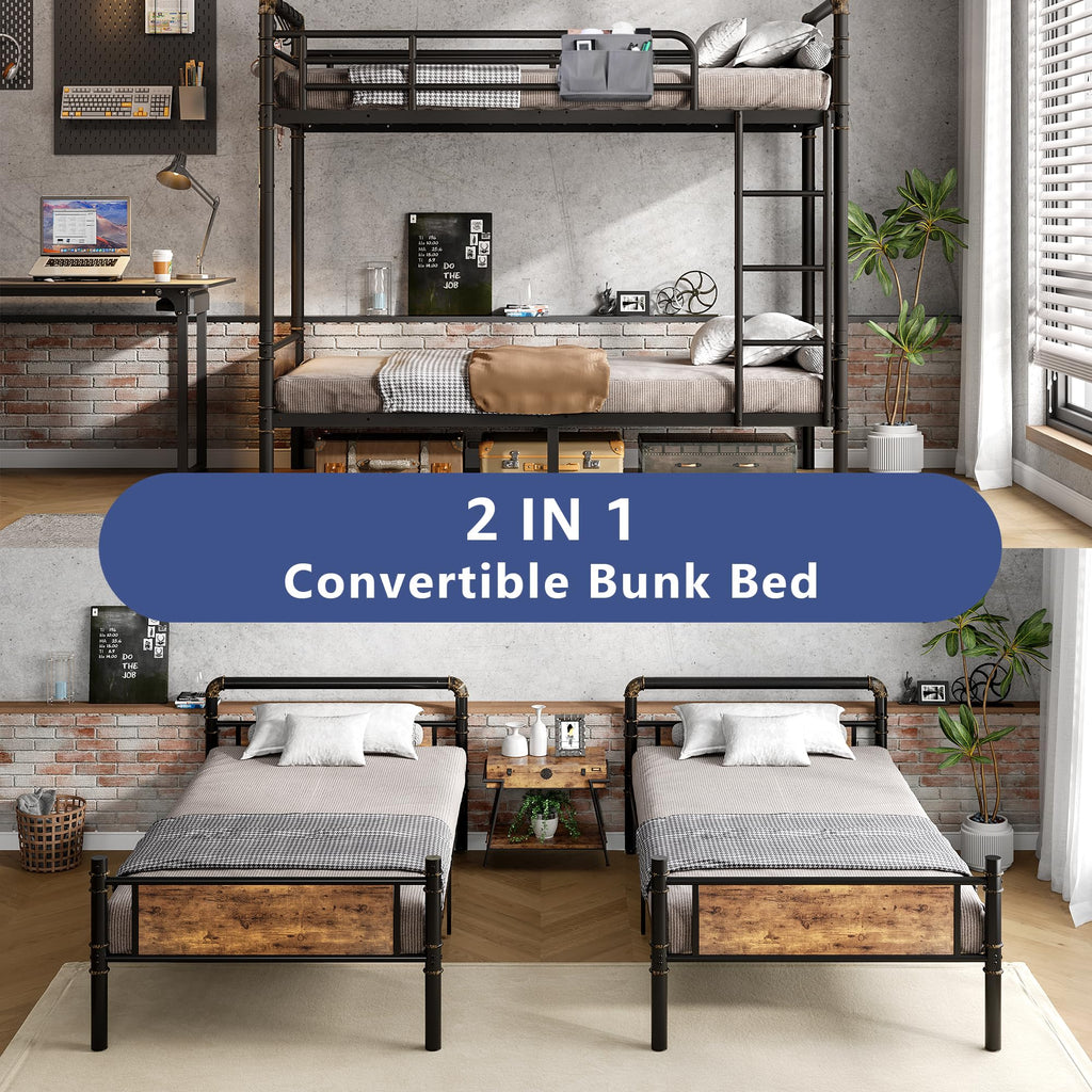Twin Over Twin Metal Bunk Bed with Safety Guard Rails M84386