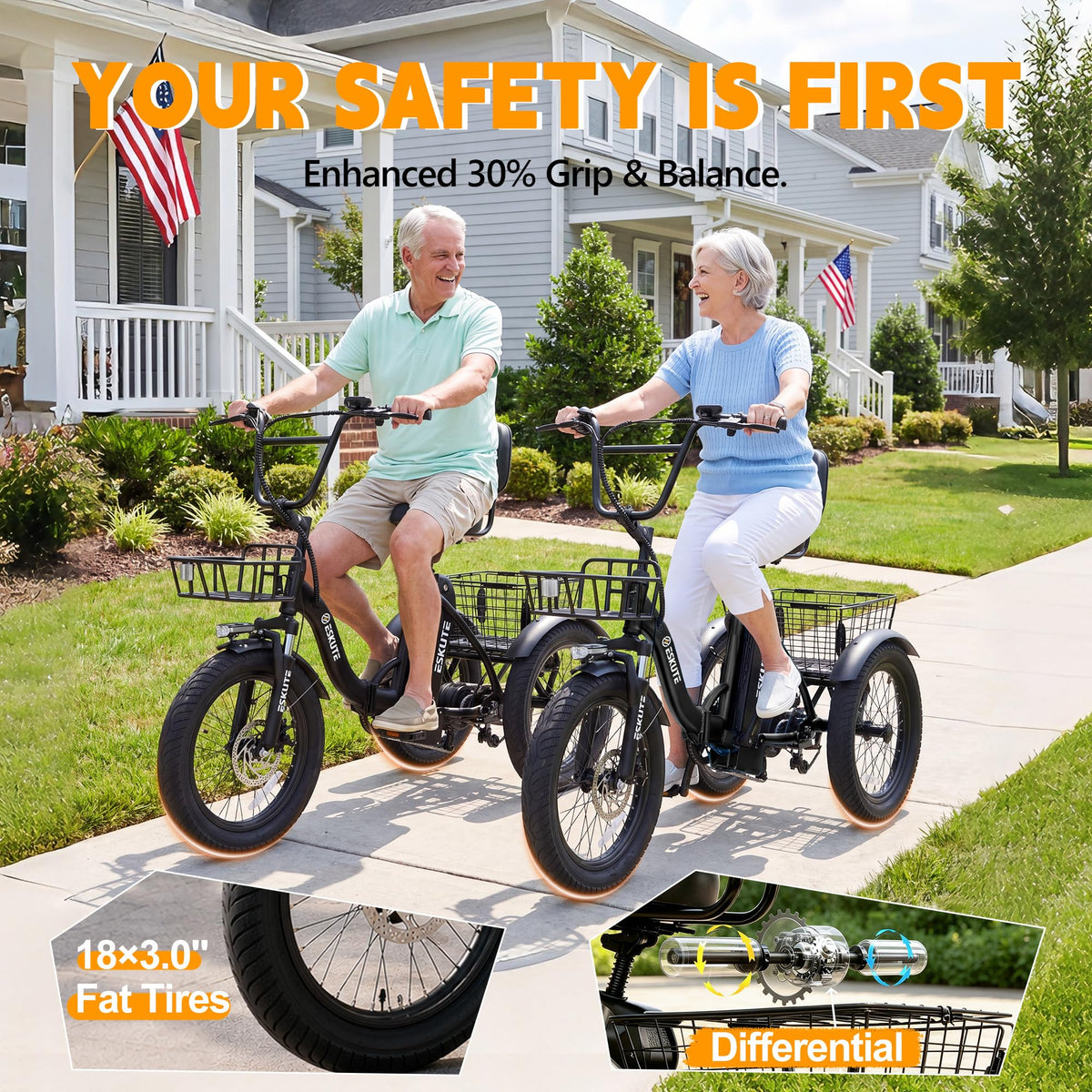 Electric Tricycle for Adults, 1200W Folding E-Trike, 48V 13Ah Battery, 18" Fat Tire 3-Wheel Electric Bike N976