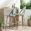29.5" PE Rattan Aluminum Bar Stools, Set of 2, Light Teal E283