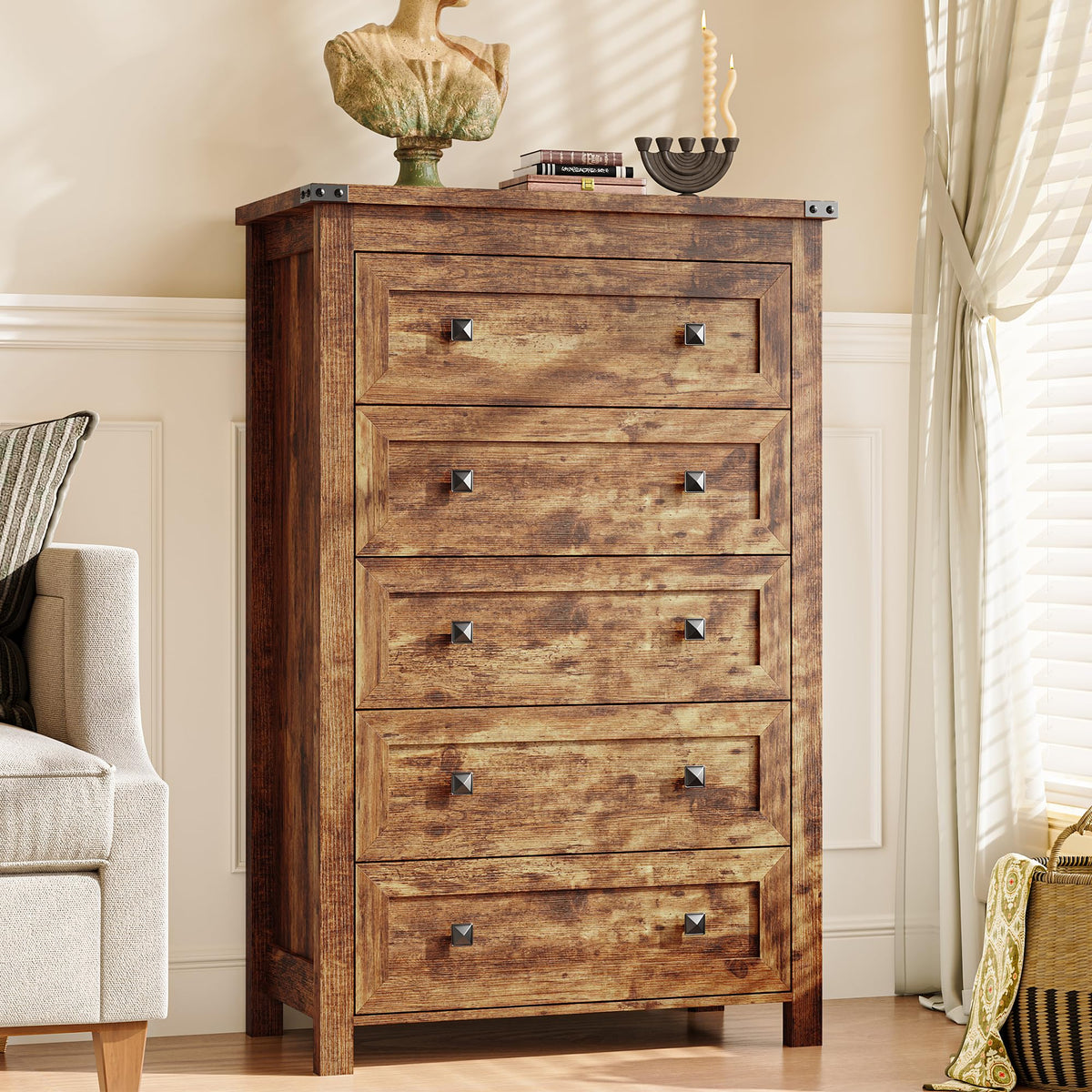 45.5" Tall 5-Drawer Brown Dresser E557