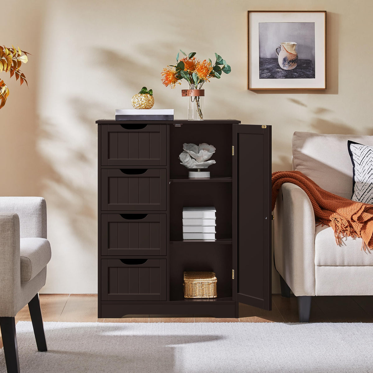 Espresso 4 Drawer Bathroom Storage Cabinet V88936